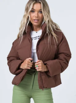 Princess Polly Zaria Puffer Jacket  Brown Flash Sale