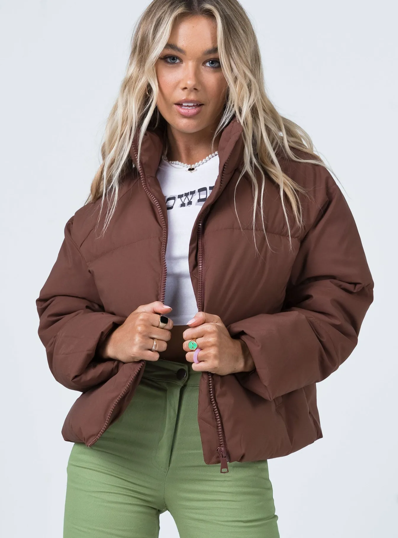 Princess Polly Zaria Puffer Jacket Brown Flash Sale