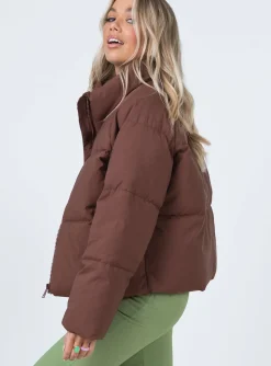 Princess Polly Zaria Puffer Jacket Brown Flash Sale