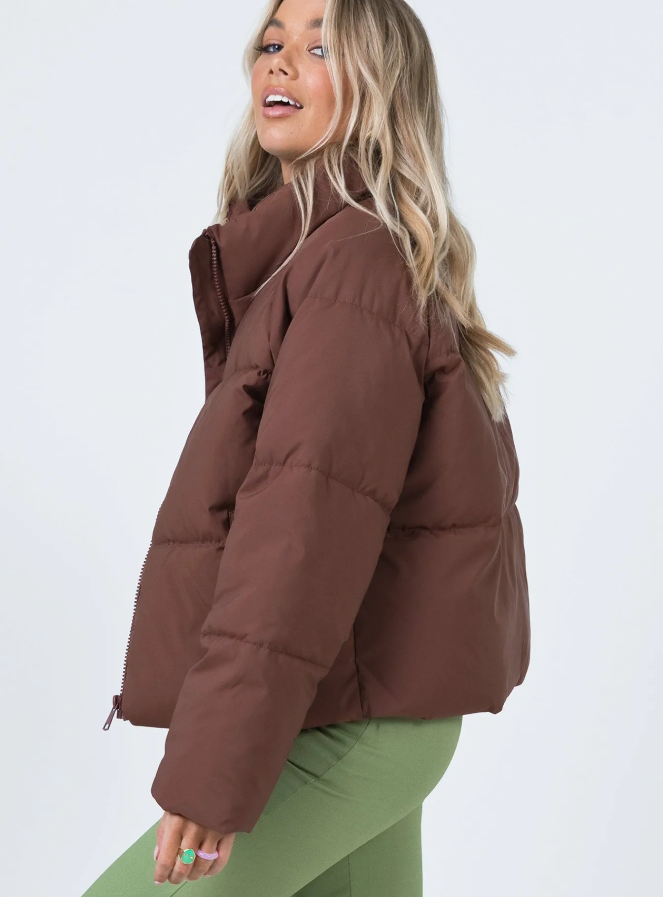 Princess Polly Zaria Puffer Jacket Brown Flash Sale