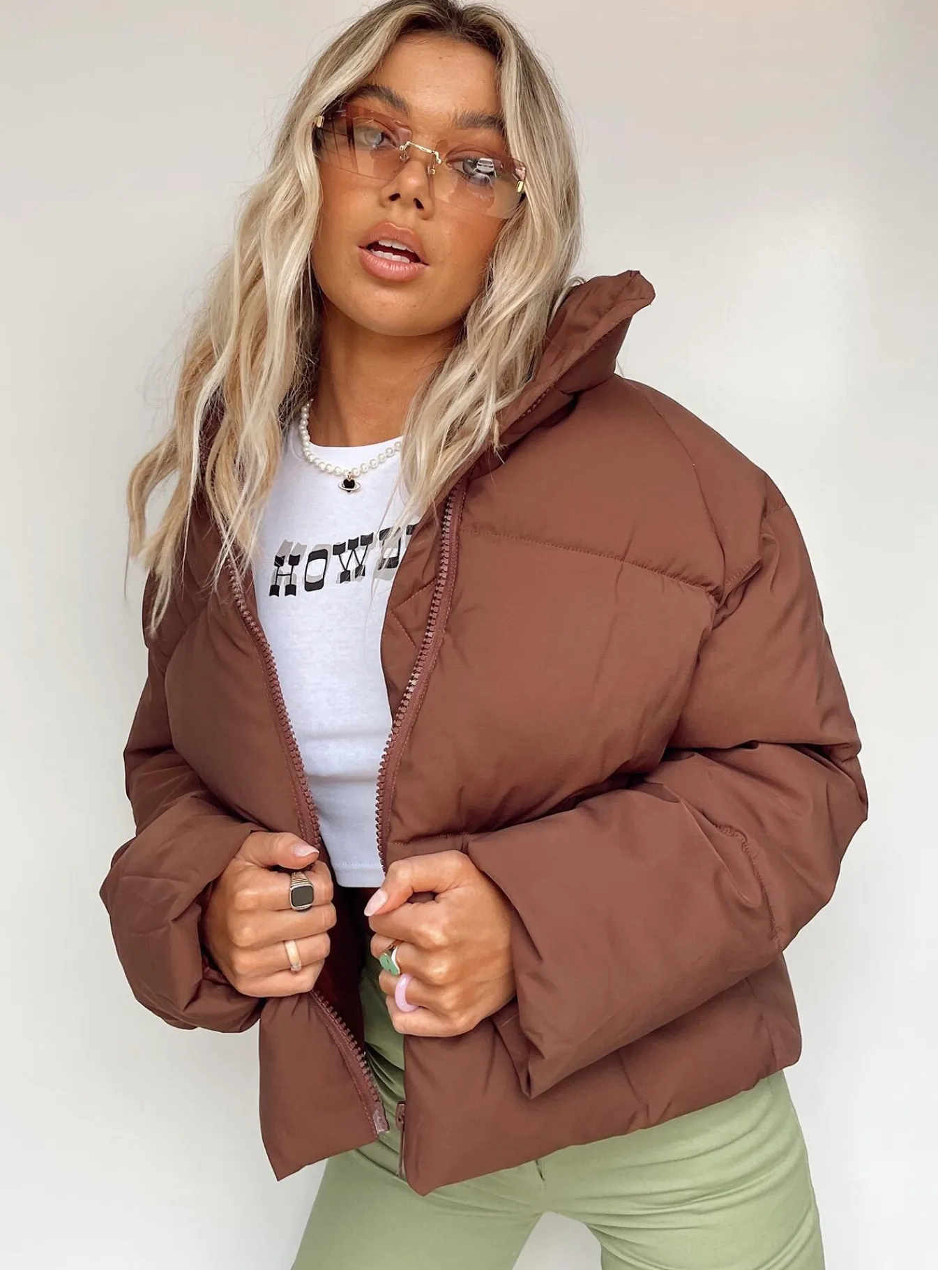 Princess Polly Zaria Puffer Jacket Brown Flash Sale