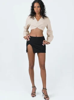 Princess Polly Zaxton Long Sleeve Top Beige Discount