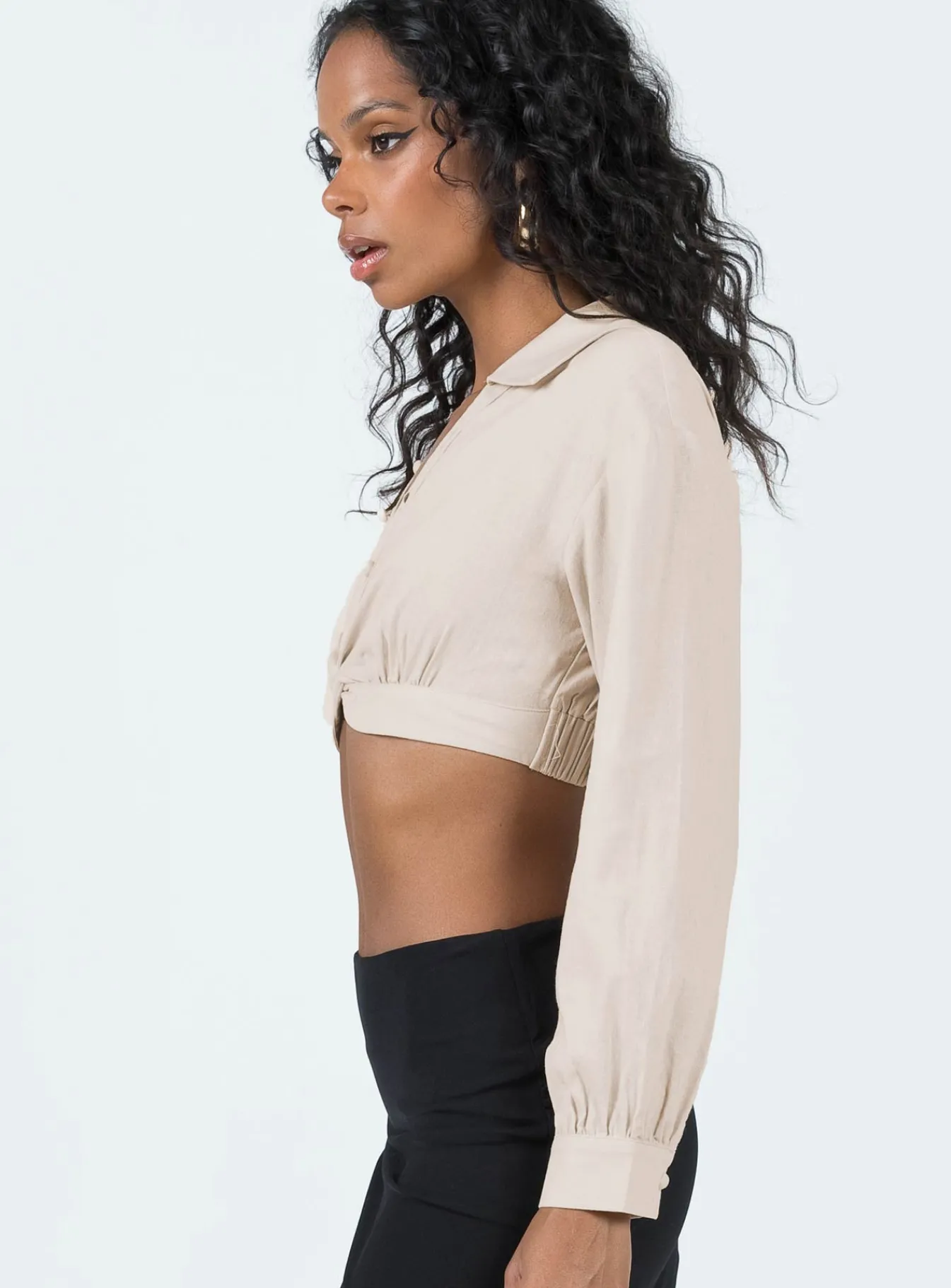 Princess Polly Zaxton Long Sleeve Top Beige Discount