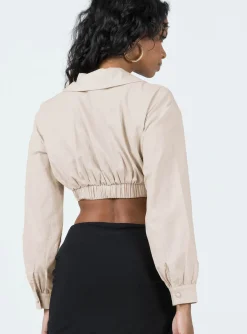 Princess Polly Zaxton Long Sleeve Top Beige Discount