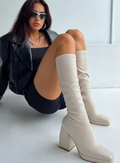 Princess Polly Zayas Knee High Boots Beige Online