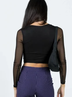 Princess Polly Zeena Long Sleeve Mesh Corset  Black Hot