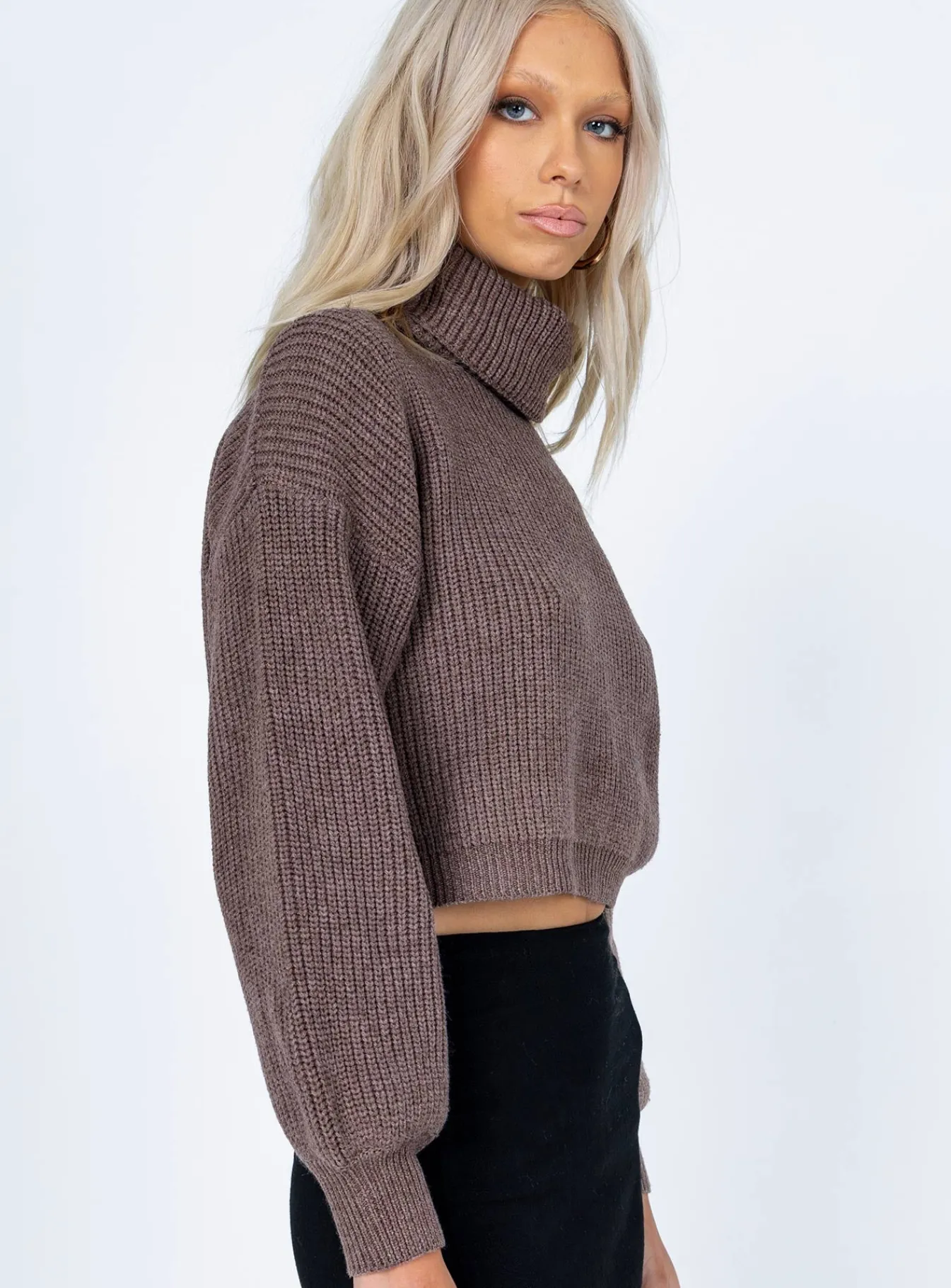 Princess Polly Zita Turtleneck Sweater Brown Cheap