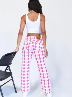Princess Polly Zoey Argyle Straight Leg Pant Pink Outlet