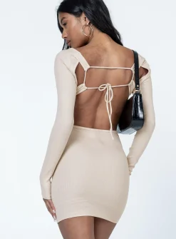 Princess Polly Zolia Long Sleeve Mini Dress  Beige Sale