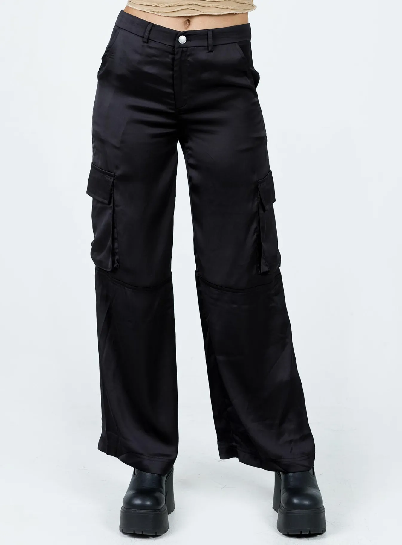Princess Polly Zora Satin Cargo Pant Black Cheap