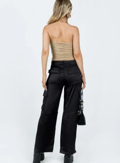 Princess Polly Zora Satin Cargo Pant Black Cheap