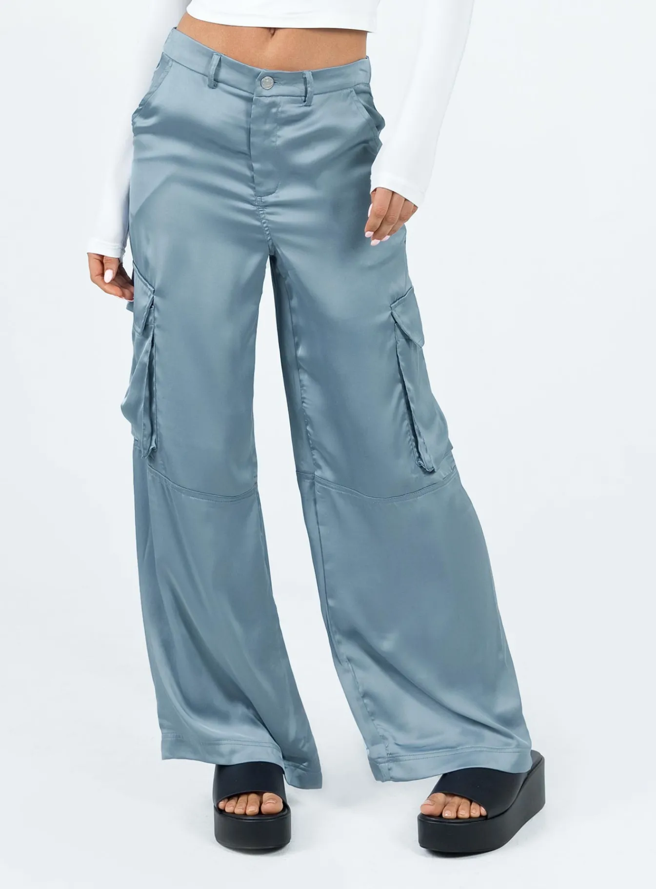 Princess Polly Zora Satin Cargo Pant Blue New