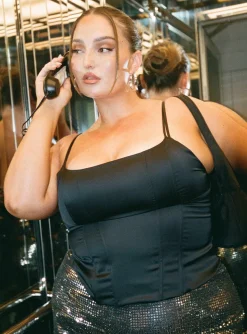 Princess Polly Zora Satin Corset Topcurve Black New